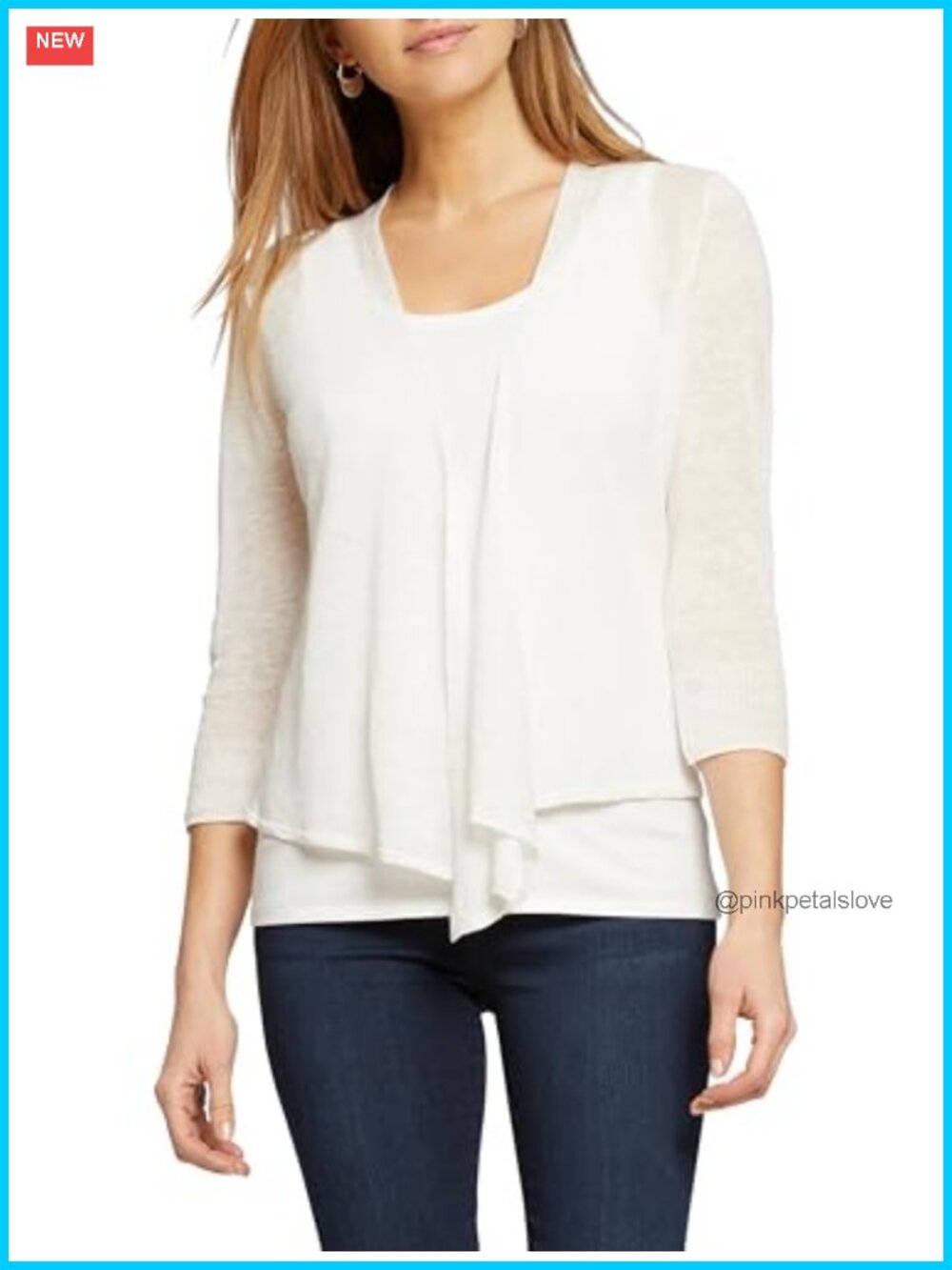 Linen-Blend Cardigan Sweater Knit Three-Quarter Sleeve